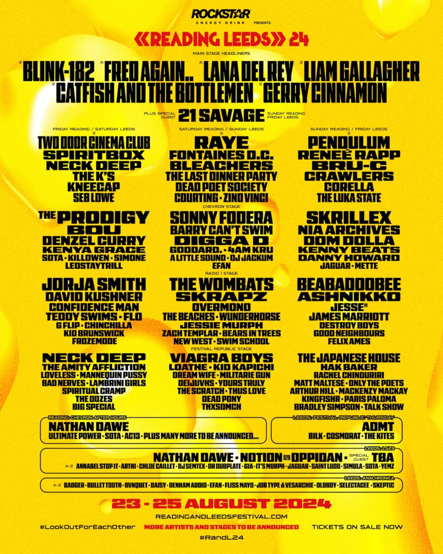 Reading and Leeds 2024 Line Up Poster