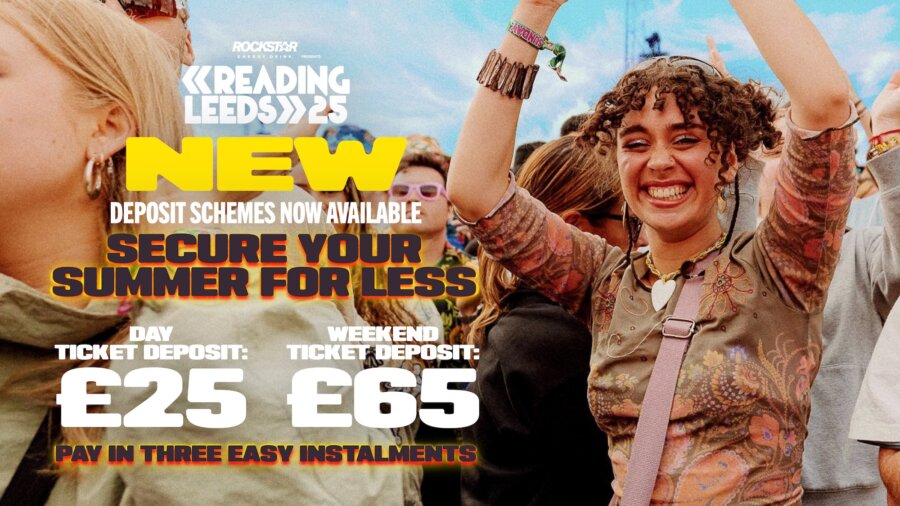 new ways to pay deposit scheme image showcasing payment plan deposit for day tickets at £25 and weekend tickets at £65