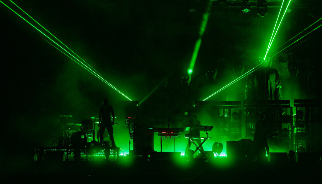 Green Lasers projecting out to crowd from Chevron Stage at Reading Festival 
