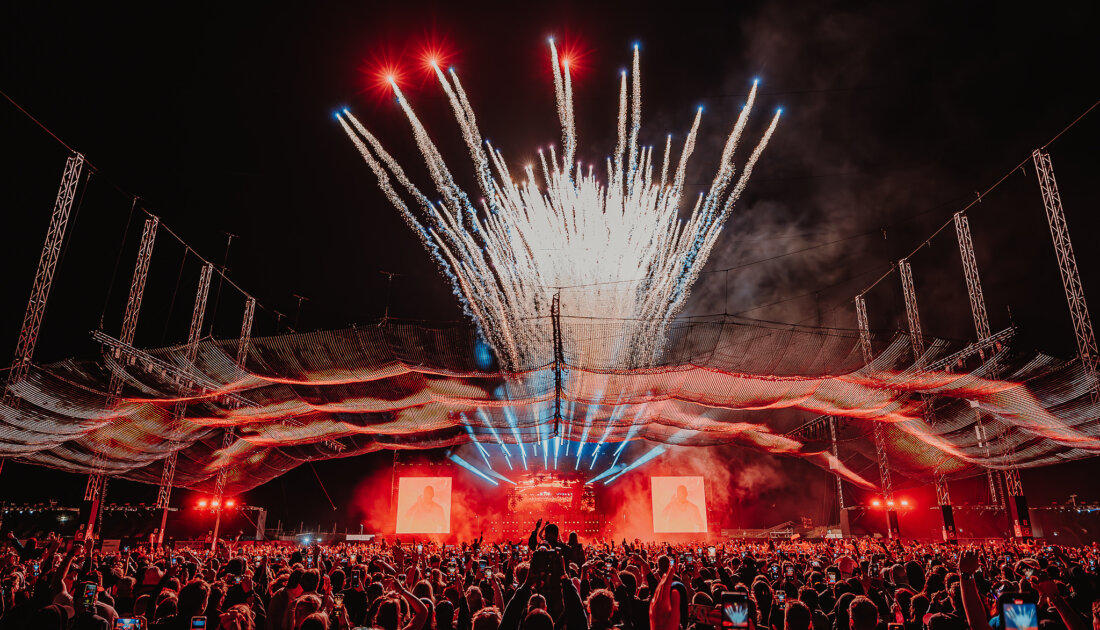 Firework show at Chevron Stage at Reading Festival