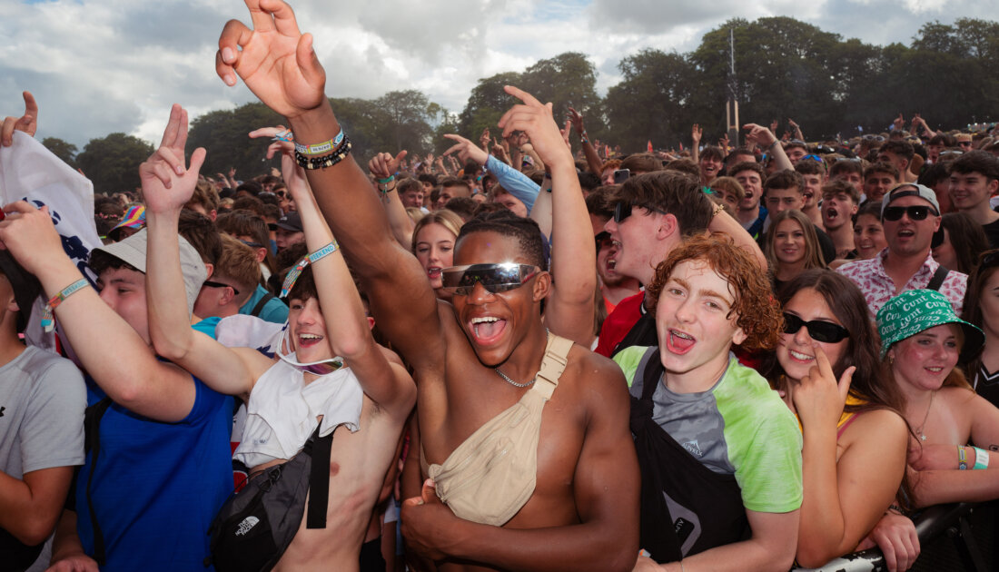 excited fans cheering in crowd at Reading Festival 